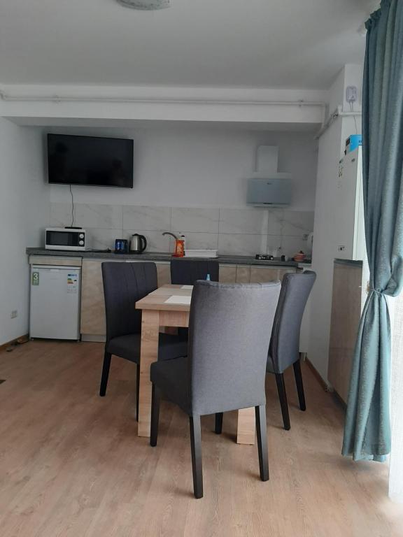Kuchyň nebo kuchyňský kout v ubytování Apartament Adelin
