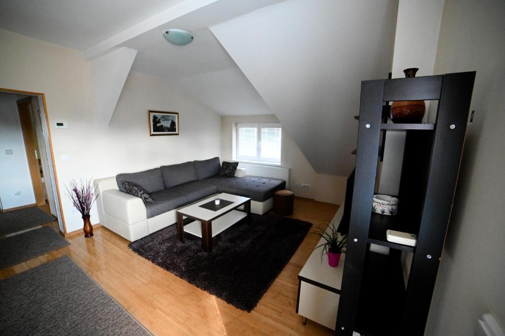 Apartman EMA في فيليكا غوريكا: غرفة معيشة مع أريكة وطاولة