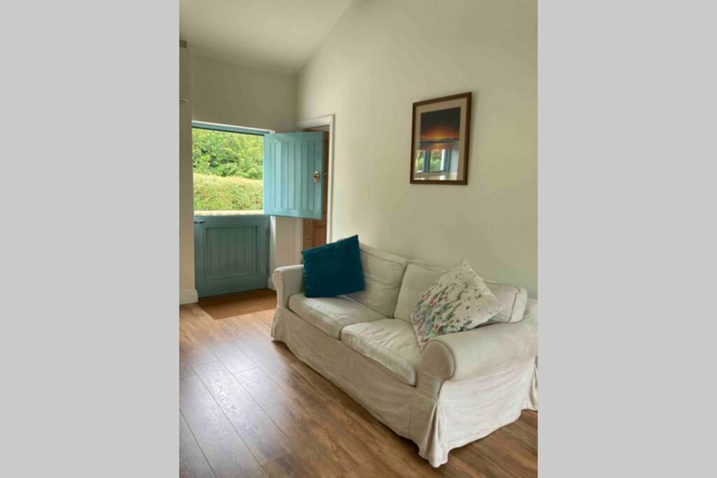 ein Wohnzimmer mit einem Sofa und einem Fenster in der Unterkunft DUNGARVAN,beautiful cottage near Comeragh Mountains in Dalligan Bridge