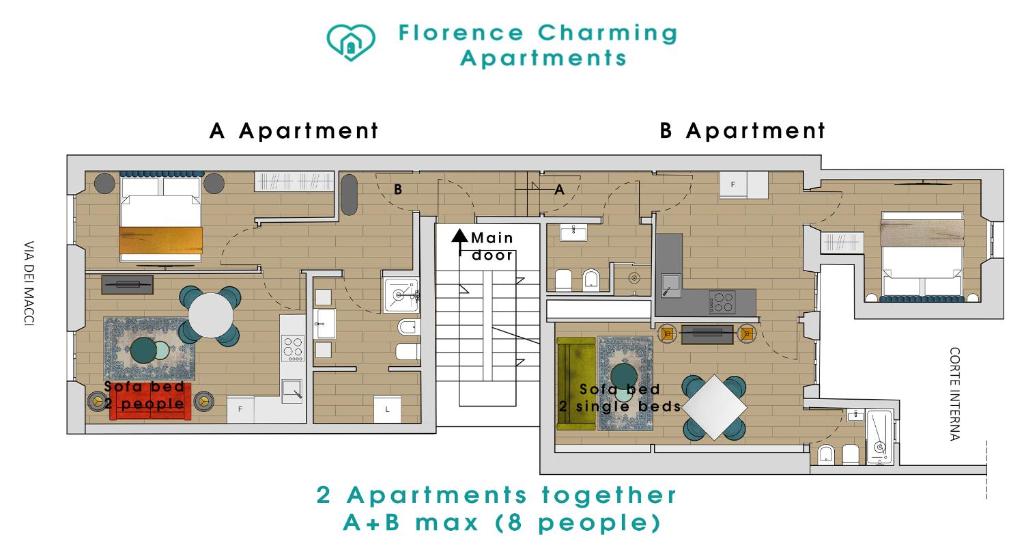 The floor plan of Via Macci, 59 - Florence Charming Apartments - Stylish apartments in a vibrant neighborhood with so comfortable beds!