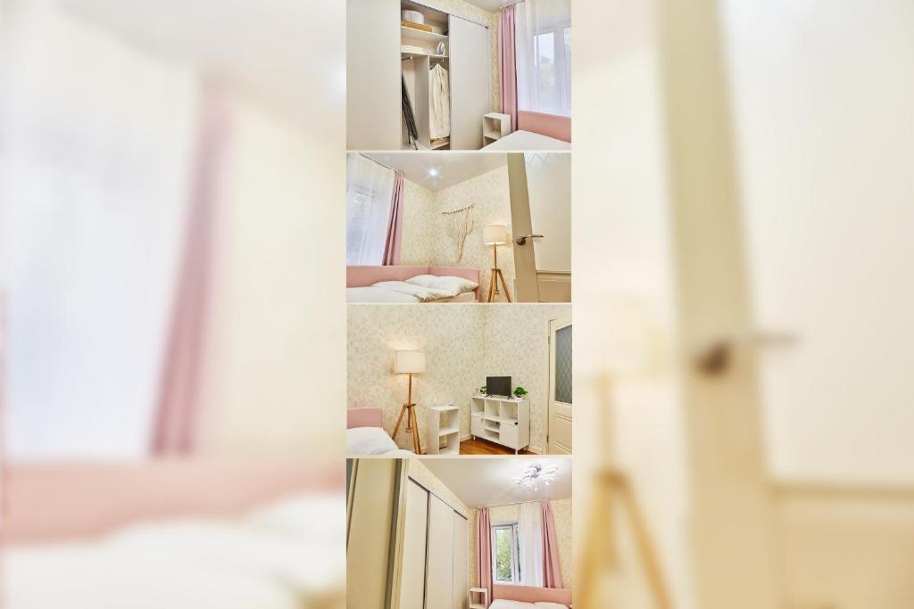 a collage of photos of a hotel room at Тихое место на набережной Лазури in Tver