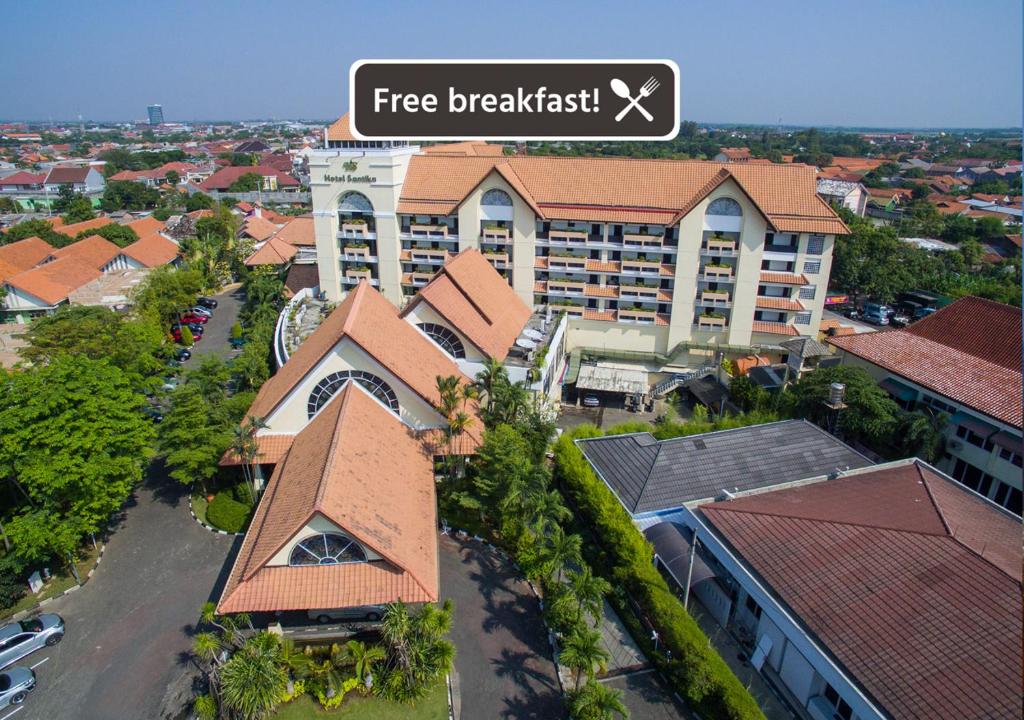 an overhead view of a building in a city at Hotel Santika Cirebon in Cirebon