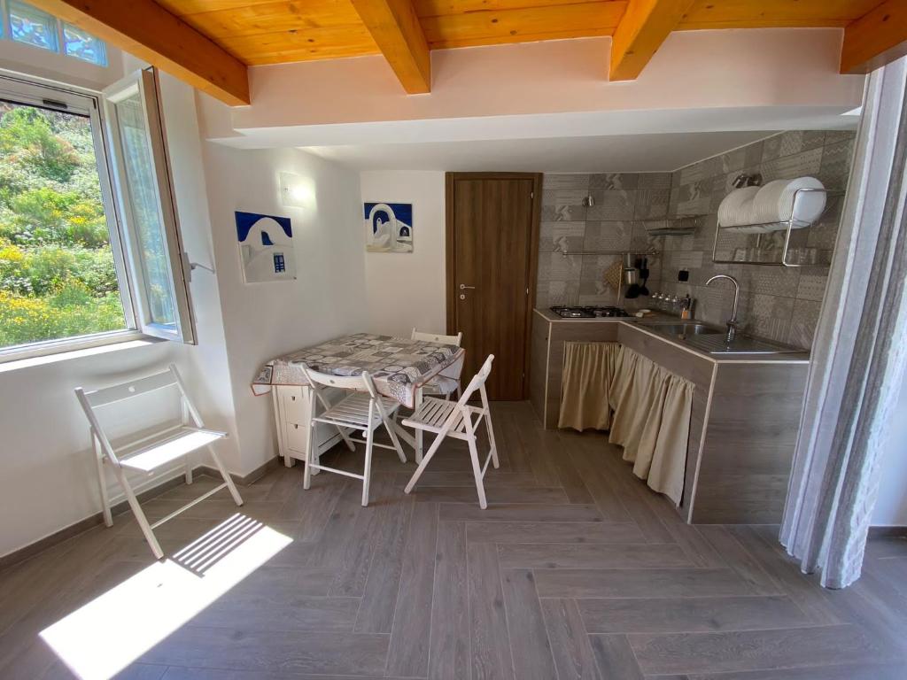 a kitchen with a table and chairs and a sink at Magi - Zeus in Ponza