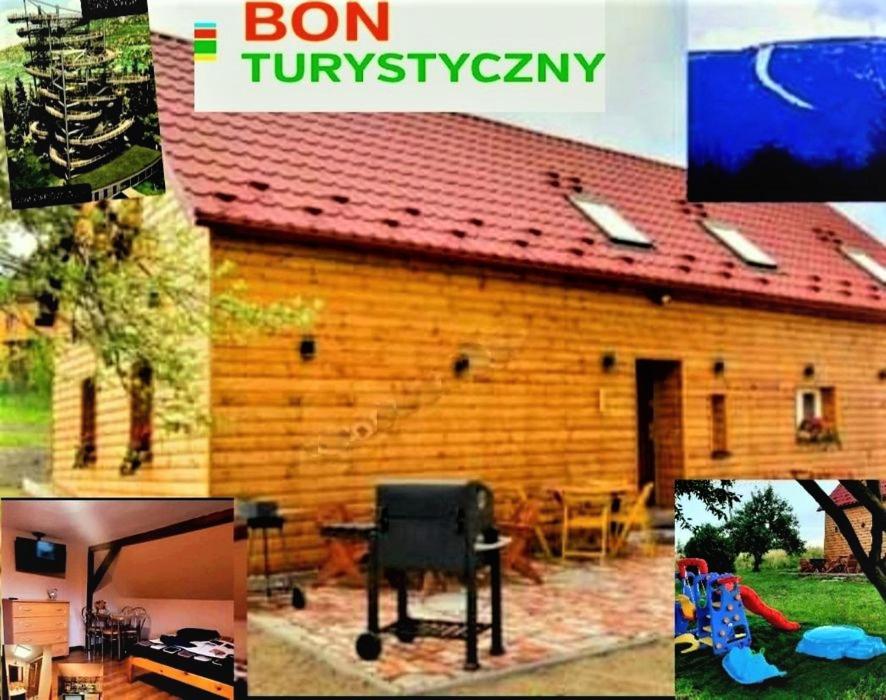 uma colagem de imagens de uma casa de madeira em ,,POD SKAŁKAMI '' ŚWIERADÓW ZDRÓJ-okolica ,POKOJE Z ŁAZIENKAMI I ANEKSAMI KUCHENNYMI em Giebułtów