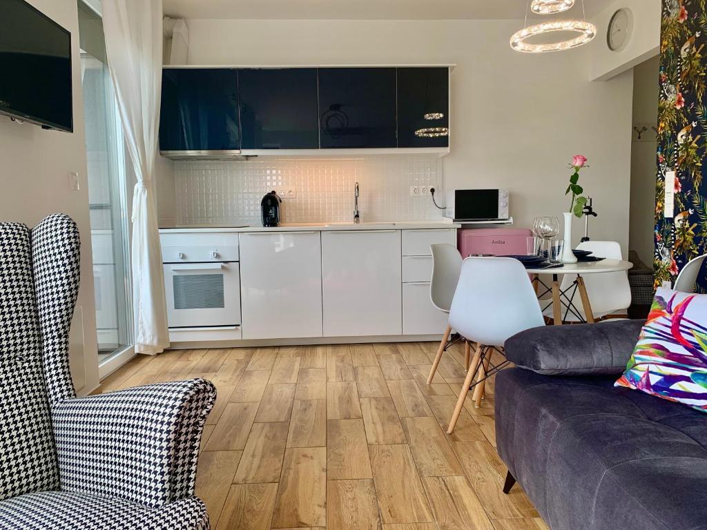 Kuchyň nebo kuchyňský kout v ubytování Madagascar Apartman Keszthely