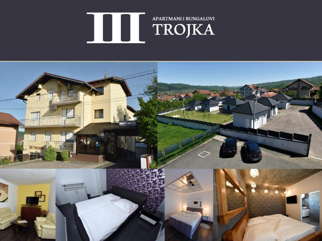 un collage de fotos de una casa en Apartmani i Bungalovi TROJKA, en Banja Luka