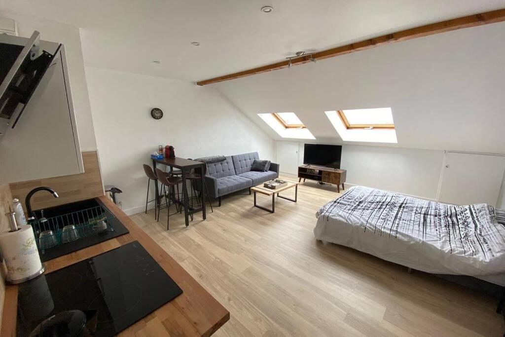 a living room with a bed and a table at Studio des Arts - Netflix et wifi in Thonon-les-Bains