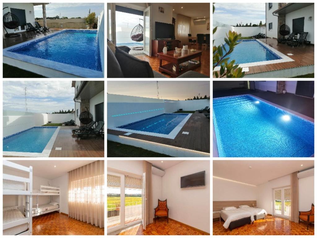 a collage of photos of a swimming pool at Sleep&Go in Esposende