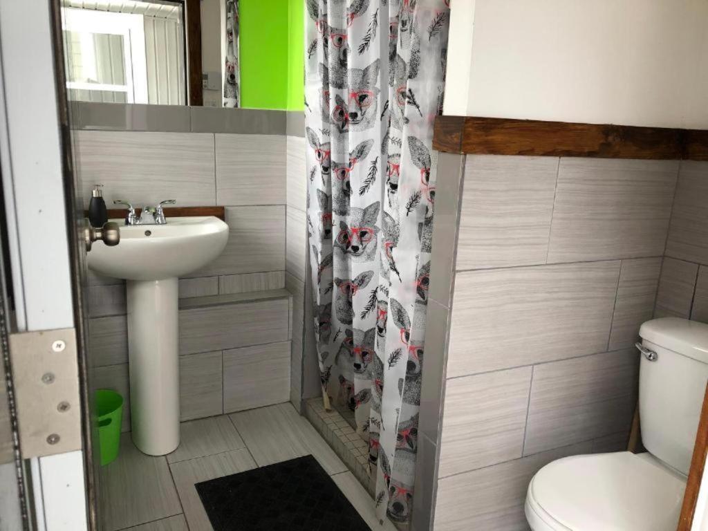 ein Bad mit einem Waschbecken und einem WC in der Unterkunft Les Cabines Nordik 2.0 in Shawinigan
