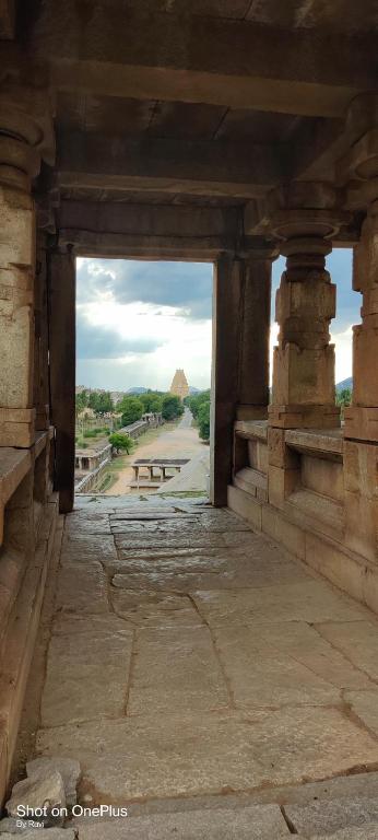 a view from the inside of a building at Akash homestay in Hampi