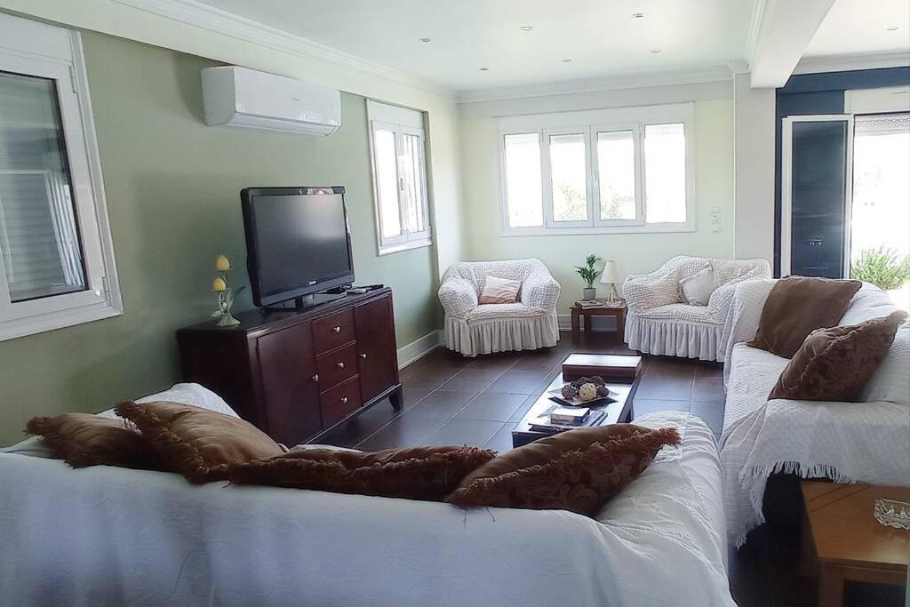 Televízia a/alebo spoločenská miestnosť v ubytovaní Villa IRENE Evia, 4 bdr, Pool, 500m to Beach