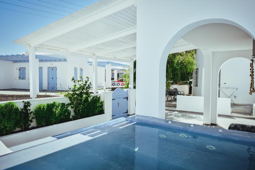 a view of a swimming pool in a house at Villa Kocis in Monolithos