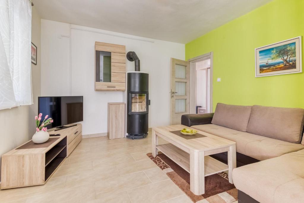 Televízia a/alebo spoločenská miestnosť v ubytovaní Apartmani Leptir