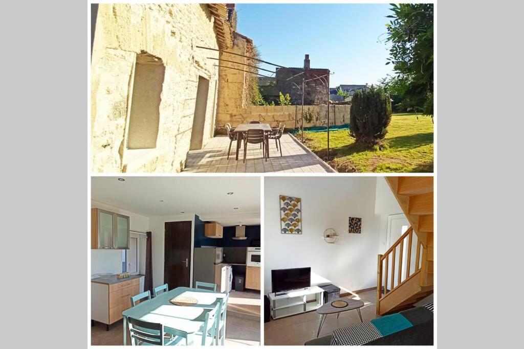 a collage of three pictures of a house at Petite maison de charme in Doué-la-Fontaine