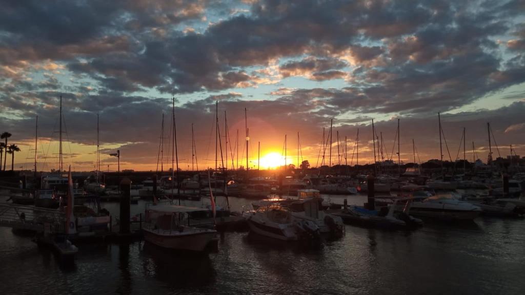 un groupe de bateaux amarrés dans un port de plaisance au coucher du soleil dans l'établissement SWEET HOME AYAMONTE, à Ayamonte