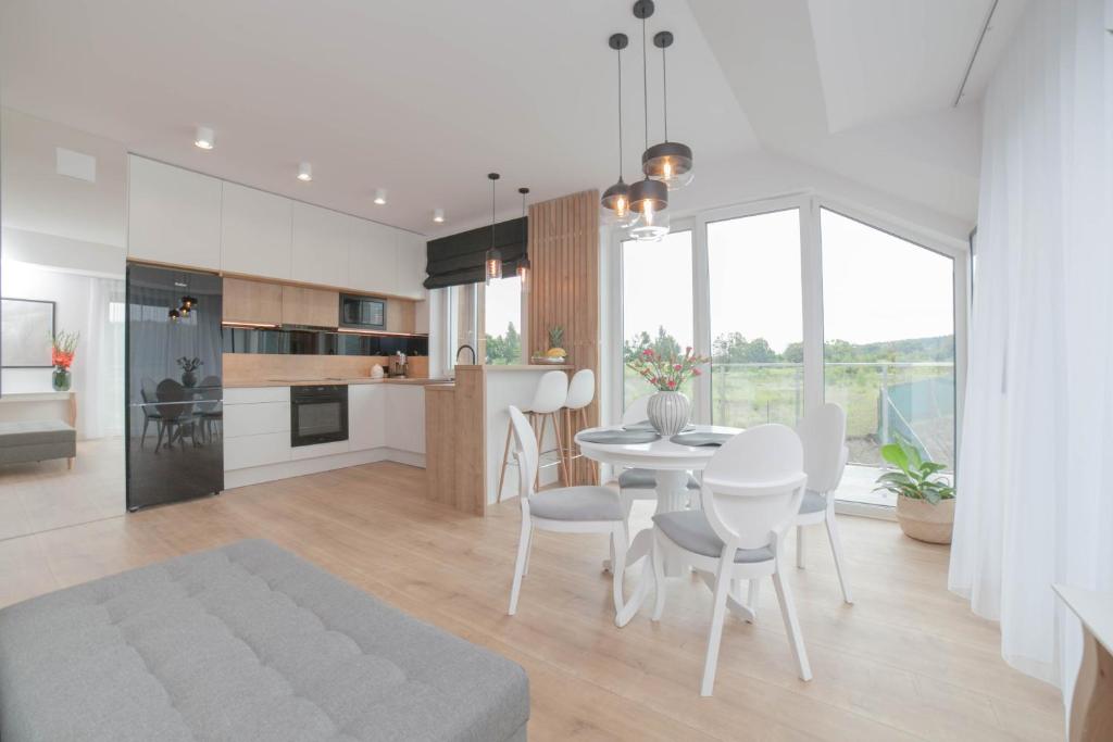 Kuchyňa alebo kuchynka v ubytovaní Apartament Klimt nad jeziorem Juno w Mragowie