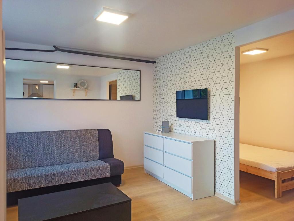 TV a/nebo společenská místnost v ubytování Apartamenty W Domu