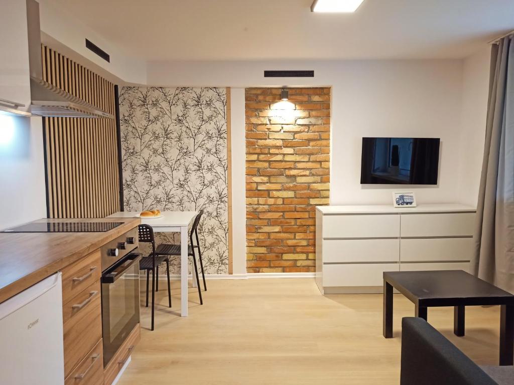 Kuchyň nebo kuchyňský kout v ubytování Apartamenty W Domu