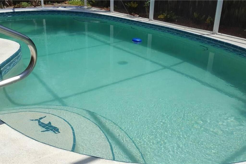 a swimming pool with a frog on the water at Del Mar Villa in Naples