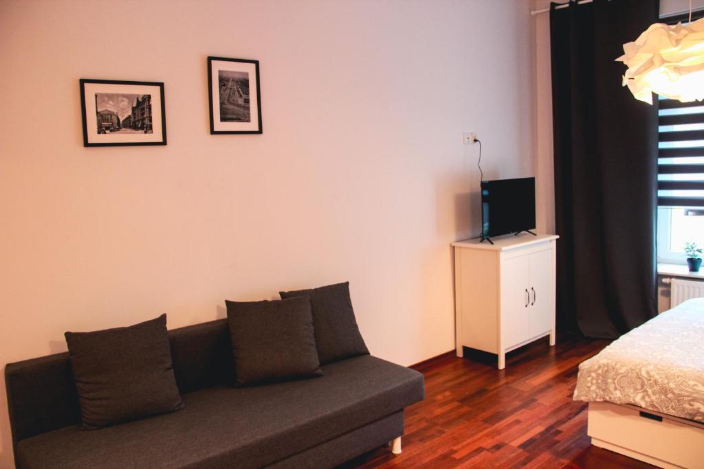 Televízia a/alebo spoločenská miestnosť v ubytovaní Apartament Kattowitz