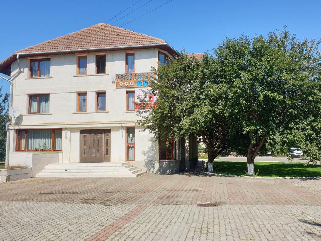 un bâtiment avec un arbre devant lui dans l'établissement Pensiunea ODN, à Scheia
