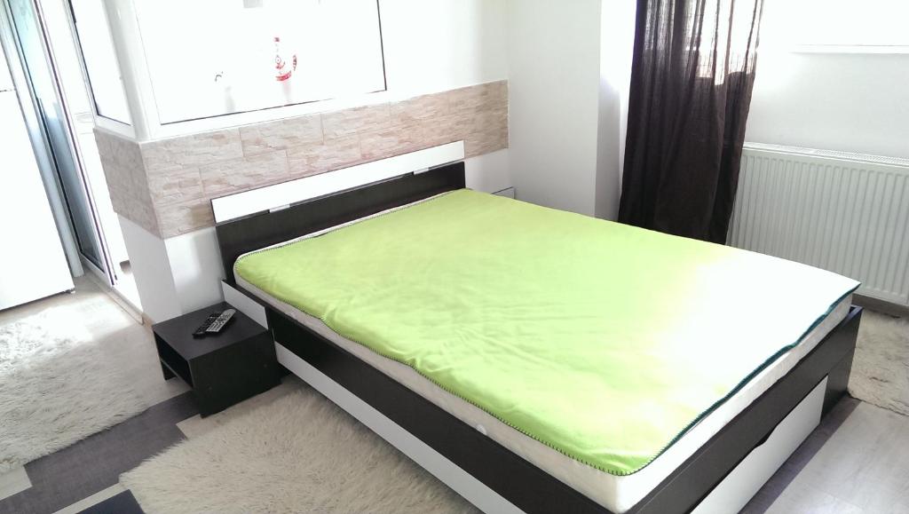 コンスタンツァにあるスタジオ ニクのベッドルーム1室(緑の毛布付きのベッド1台付)