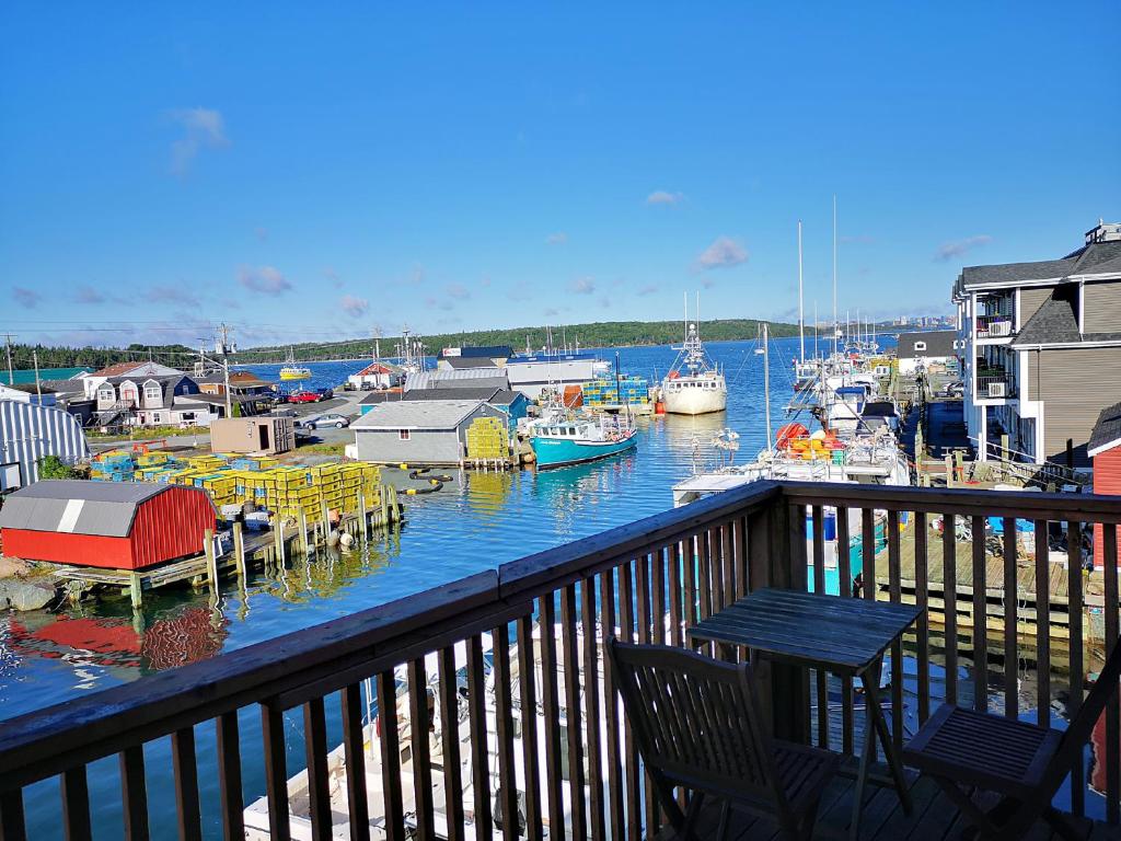 a view of a marina with boats in the water at The Inn at Fisherman's cove in Halifax