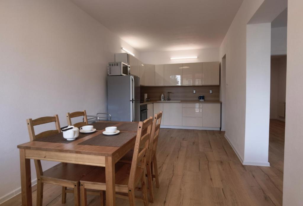 Kuchyň nebo kuchyňský kout v ubytování Apartmán Športová