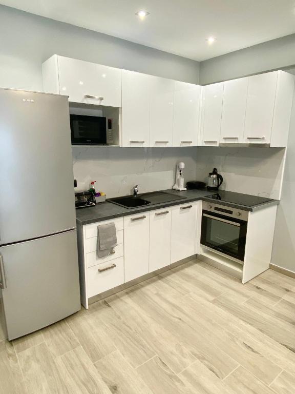 Kuchyň nebo kuchyňský kout v ubytování Lux Apartment Nea Kallikratia