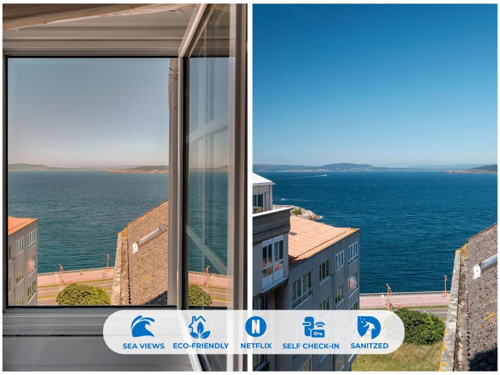a view of the ocean from a building at San Amaro Beach 2 by TheBlueWaveApartmets com in A Coruña