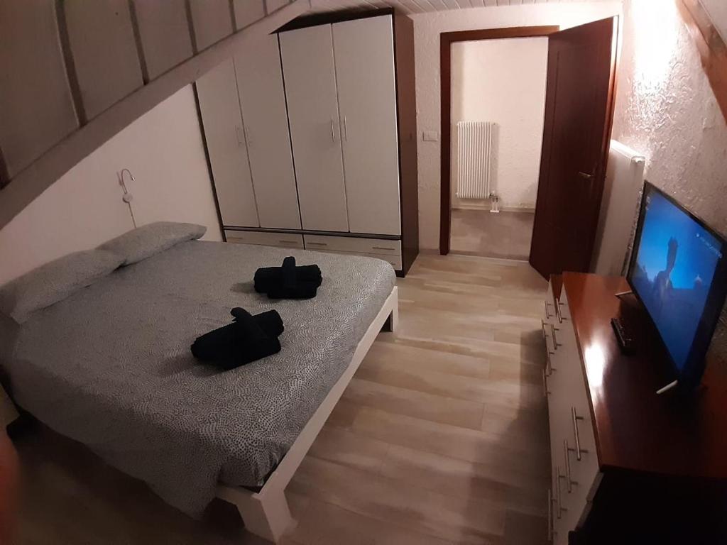 1 dormitorio con 1 cama y TV de pantalla plana en Ampia Mansarda a Dimaro in Val di Sole, en Monclassico