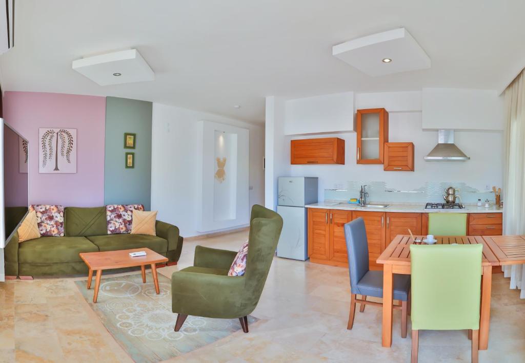Kuchyň nebo kuchyňský kout v ubytování Çınarlar Apart Hotel KAŞ