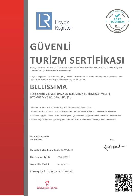 Certifikát, hodnocení, plakát nebo jiný dokument vystavený v ubytování Bellissima Hotel