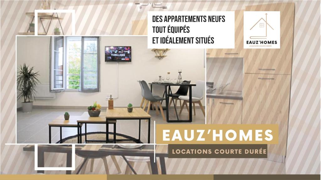 un collage di una stanza con tavolo e sala da pranzo di #Cosy Moments By Eauz'Homes - WiFi-Netflix a Eauze