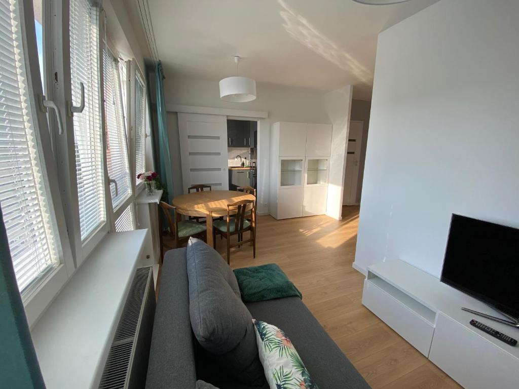 Televízia a/alebo spoločenská miestnosť v ubytovaní Apartament Bajka