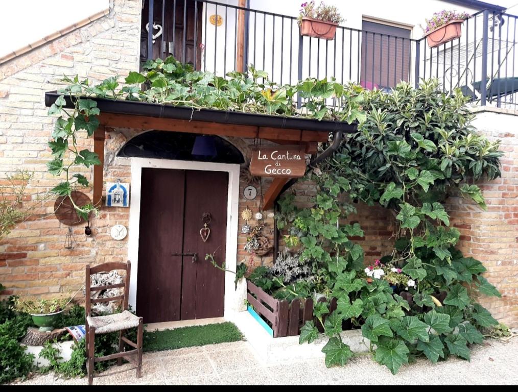 un edificio con una puerta con plantas. en B&B La Casa in Campagna, en Collecorvino