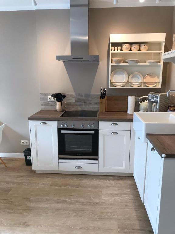 Kuchyň nebo kuchyňský kout v ubytování Klein & Fein, Appartement- und Zimmervermietung