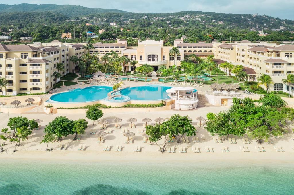 an aerial view of the resort and the ocean at Iberostar Rose Hall Beach in Montego Bay