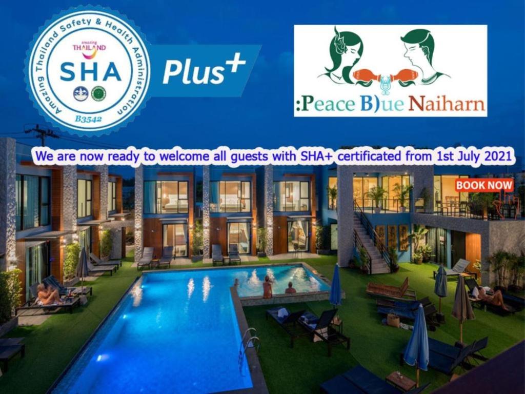 a advertisement for a villa with a swimming pool at Peace Blue Naiharn Naturist Resort Phuket SHA Extra Plus in Rawai Beach