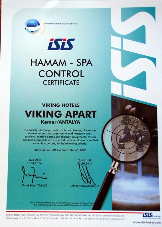 Certifikát, hodnocení, plakát nebo jiný dokument vystavený v ubytování Viking Express Hotel