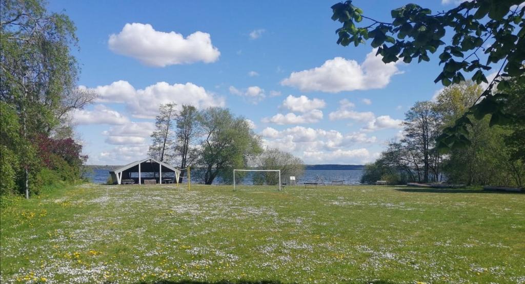 ein Feld mit einem Fußball und einem Tor in der Unterkunft Seerose - 2092 in Bünsdorf