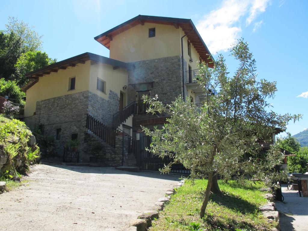 une maison avec un arbre en face dans l'établissement Agriturismo Madonna Dei Ceppi, à Lezzeno
