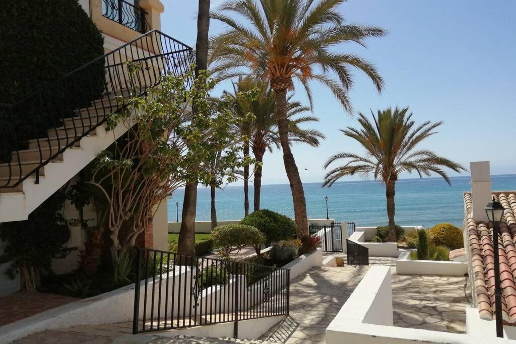 艾坎佩略的住宿－Apartamento con vistas al mar，棕榈树和大海的度假村