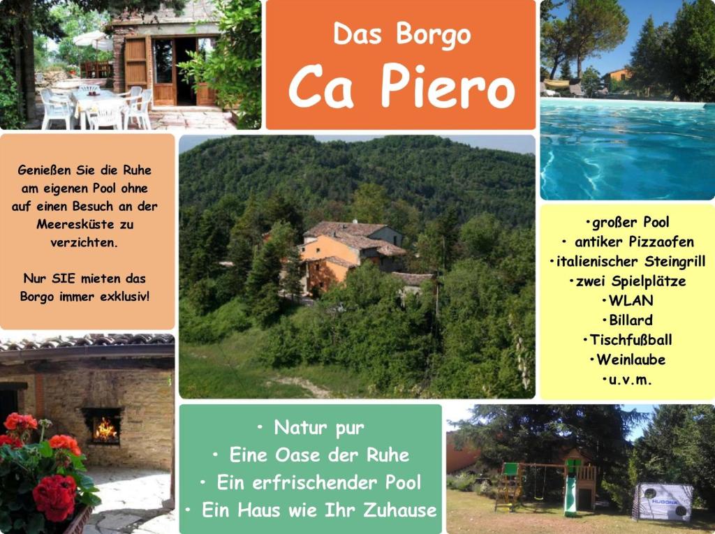 un collage di foto con una casa e un lago di Ferienhaus Ca Piero mit Pool bis 12 Personen a Urbino
