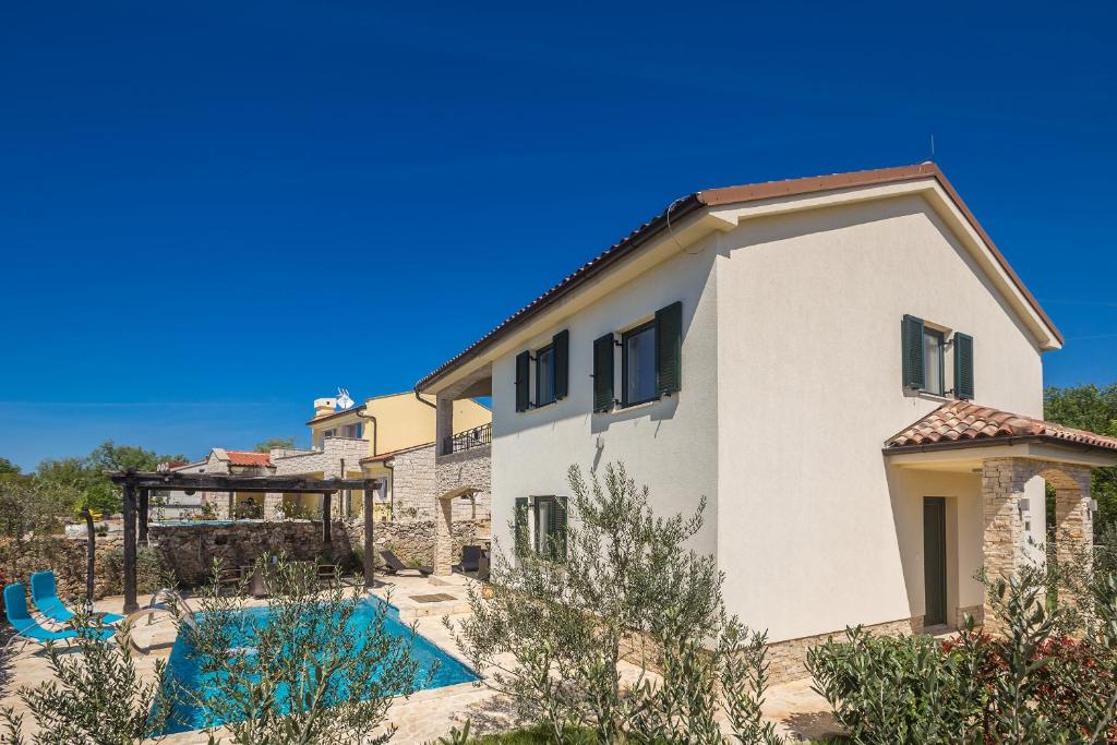 a house with a swimming pool in front of it at Holiday house BRZAC in Brzac