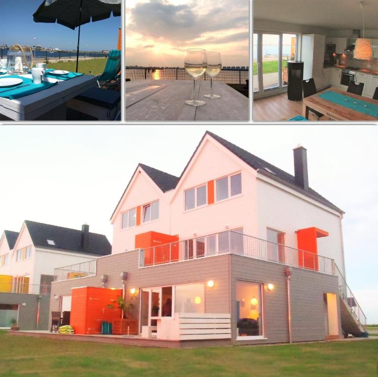 a collage of three pictures of a house at Marina Lodge in Kappeln