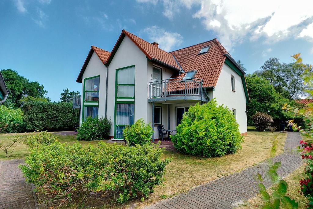 青斯特的住宿－Wittek, Birgit-Christin, Whg 8，白色房子,有红色屋顶