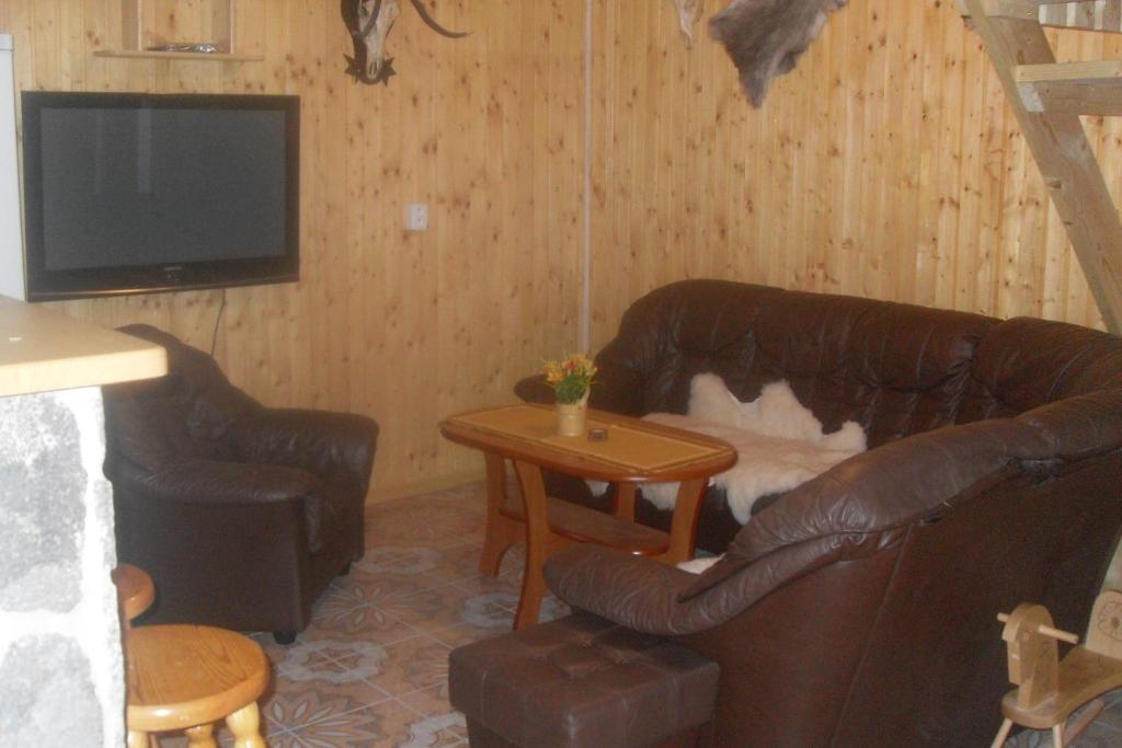 Televízia a/alebo spoločenská miestnosť v ubytovaní Chalupa Tália