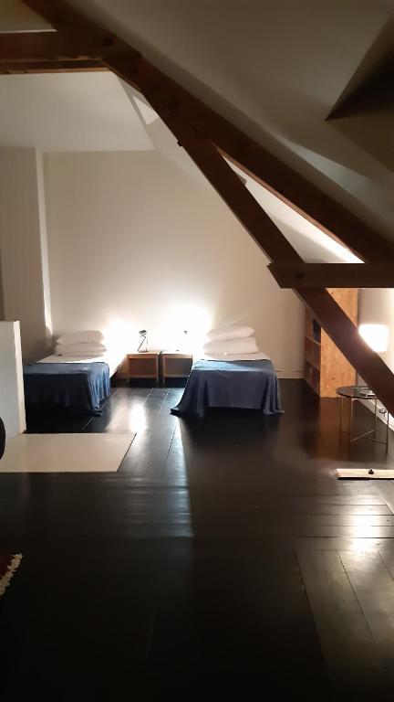 Zimmer mit 2 Betten im Dachgeschoss in der Unterkunft Le Loft in Sancergues