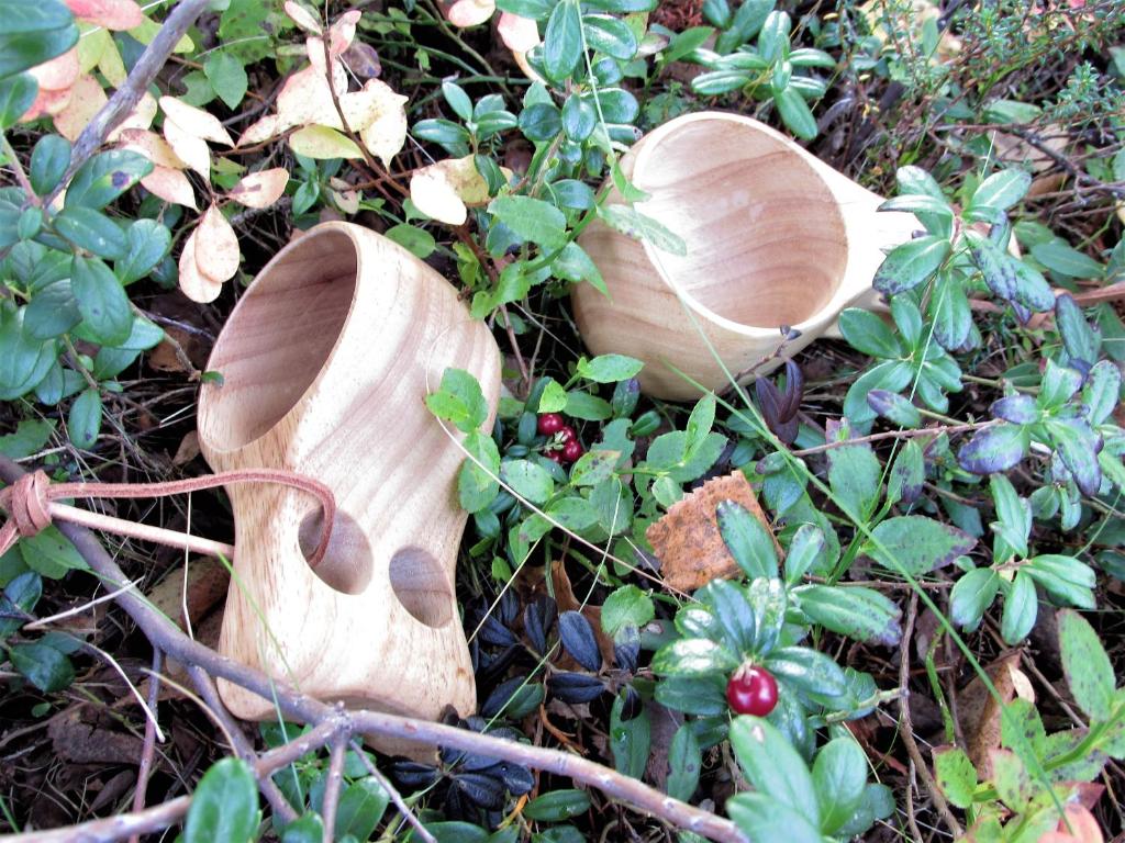 twee grote houten bladeren op de grond bij Scandinavian Dream Cottages Vikajarvi- Rovaniemi in Vikajärvi